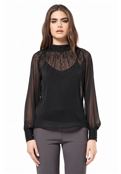 BLUSA CON MANICA RAGLAN COLLO ALTO E APPLICAZIONI STRASS VALENTINA RIO | V2544/01001